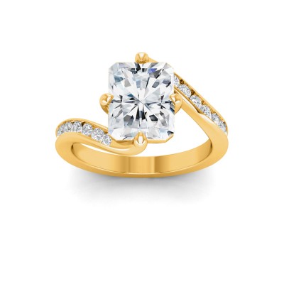 4 Ct Radiant Lab Diamond & .35 Ctw Curved Wave Pavé Engagement Ring