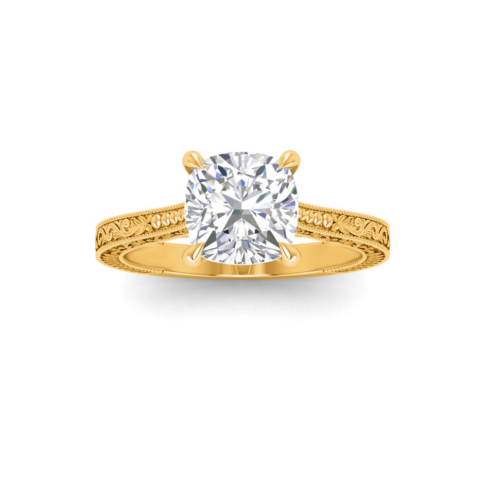 2 Ct Cushion Lab Diamond Classic Milgrain Solitaire Engagement Ring