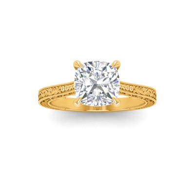 2 Ct Cushion Lab Diamond Classic Milgrain Solitaire Engagement Ring