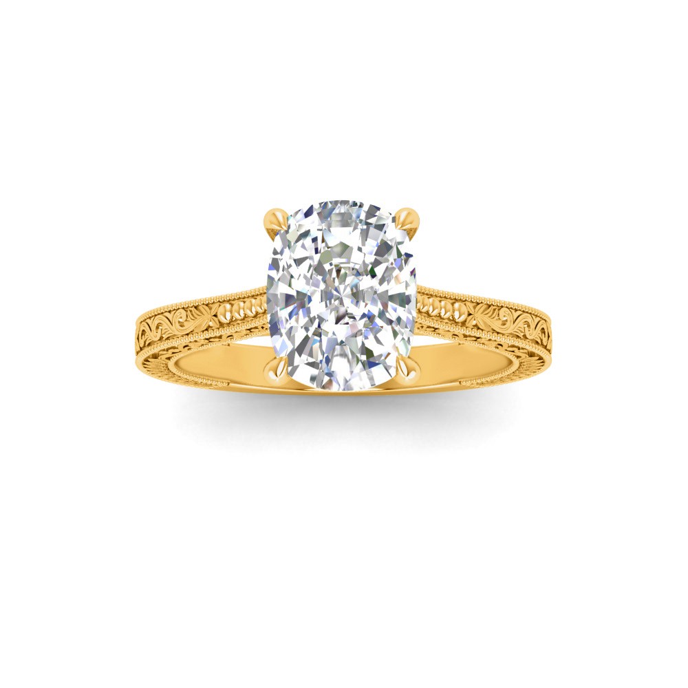 2 Ct Elongated Cushion Lab Diamond Classic Milgrain Solitaire Engagement Ring