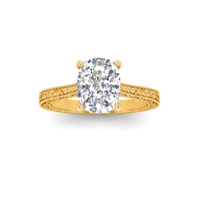 2 Ct Elongated Cushion Lab Diamond Classic Milgrain Solitaire Engagement Ring