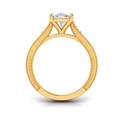 2 Ct Elongated Cushion Lab Diamond Classic Milgrain Solitaire Engagement Ring