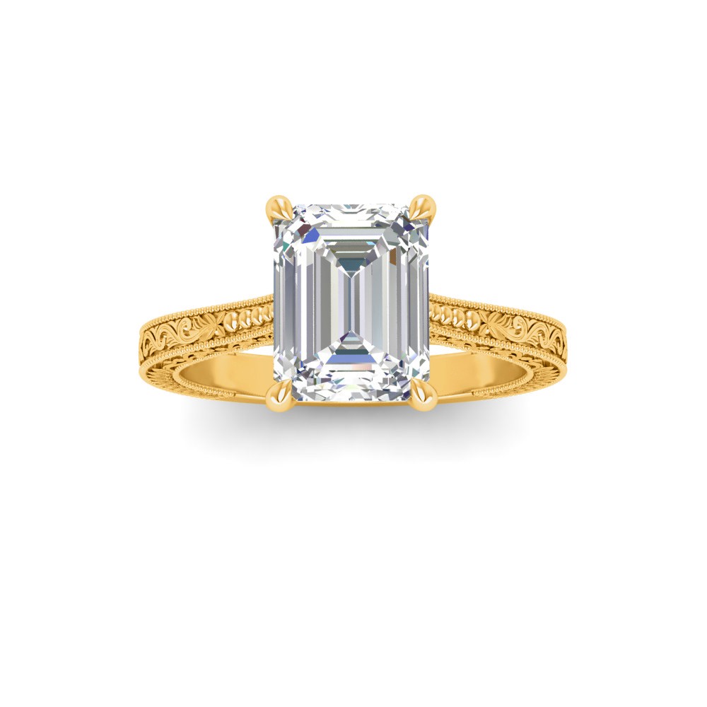 1 Ct Emerald Lab Diamond Classic Milgrain Solitaire Engagement Ring