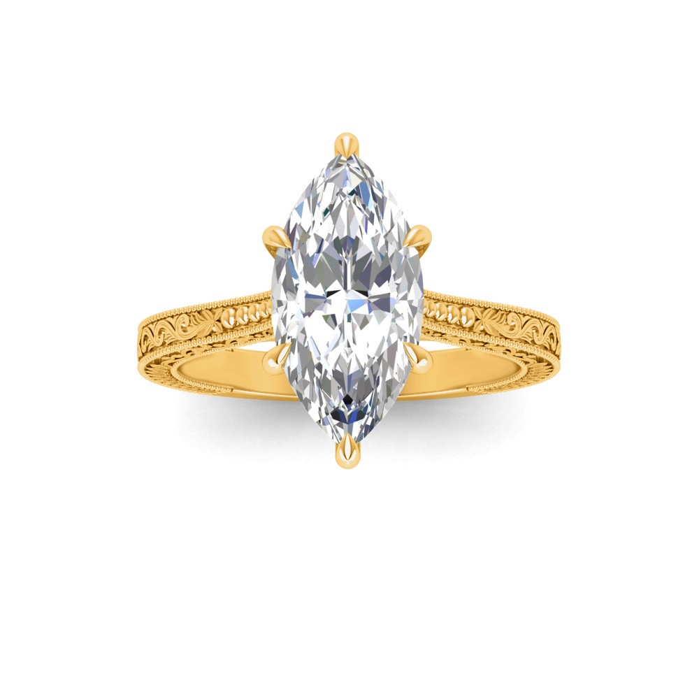 1 Ct Marquise Lab Diamond Classic Milgrain Solitaire Engagement Ring