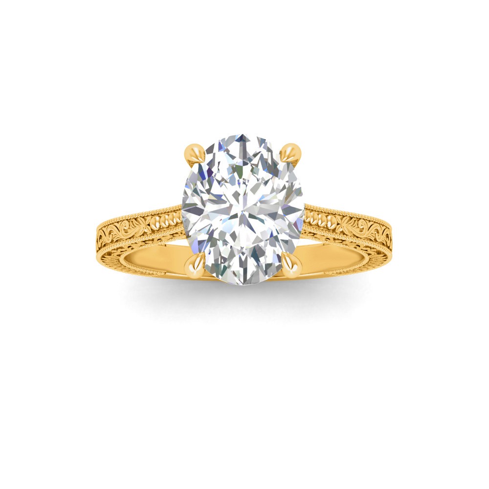 1 Ct Oval Moissanite Classic Milgrain Solitaire Engagement Ring
