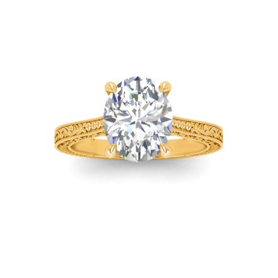 1 Ct Oval Moissanite Classic Milgrain Solitaire Engagement Ring