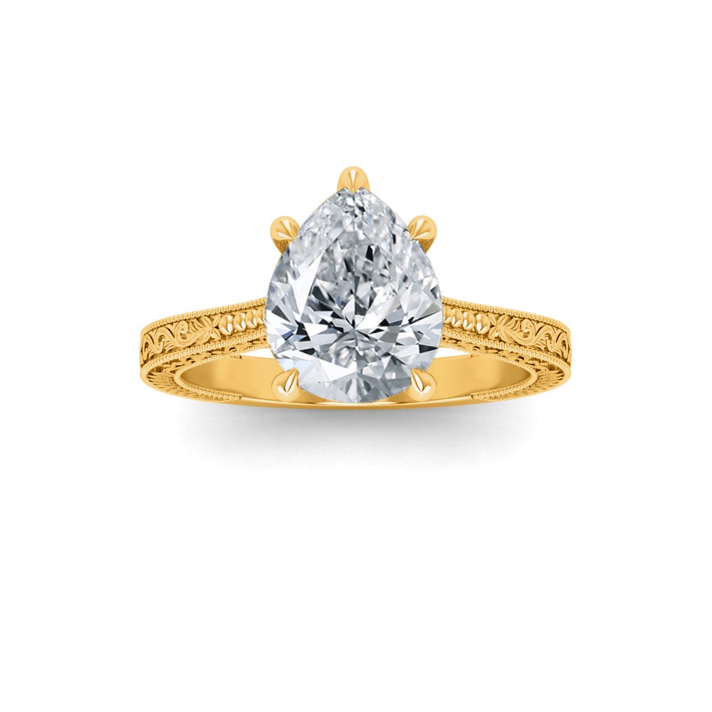 1 Ct Pear Lab Diamond Classic Milgrain Solitaire Engagement Ring