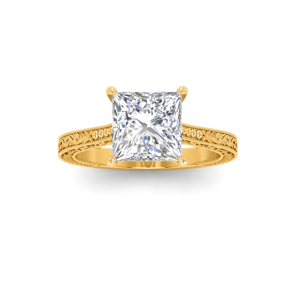 1 Ct Princess Lab Diamond Classic Milgrain Solitaire Engagement Ring
