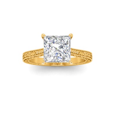 1 Ct Princess Lab Diamond Classic Milgrain Solitaire Engagement Ring