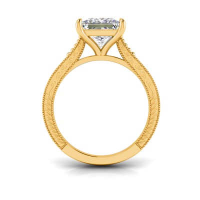 1 Ct Princess Lab Diamond Classic Milgrain Solitaire Engagement Ring