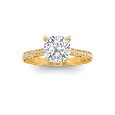 2 Ct Cushion Lab Diamond Classic Milgrain Diamond Band Engagement Ring