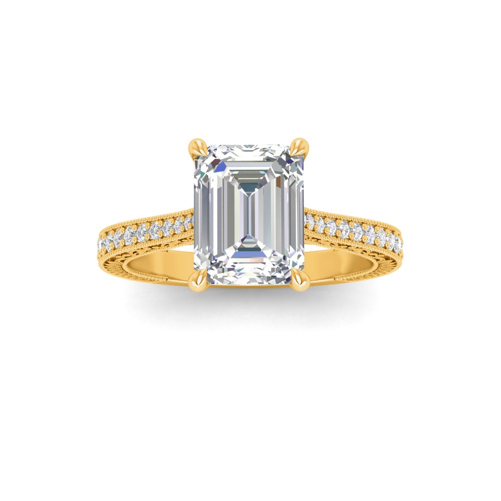 1 Ct Emerald Lab Diamond Classic Milgrain Diamond Band Engagement Ring
