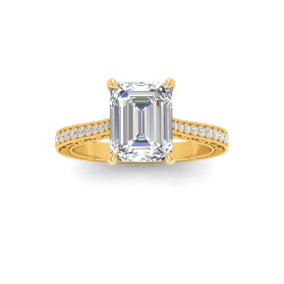 1 Ct Emerald Lab Diamond Classic Milgrain Diamond Band Engagement Ring