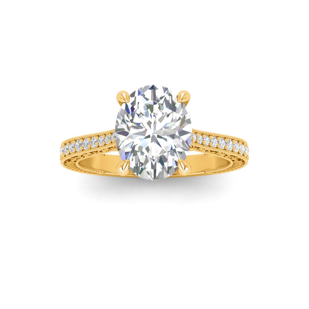 1 Ct Oval Moissanite Classic Milgrain Diamond Band Engagement Ring