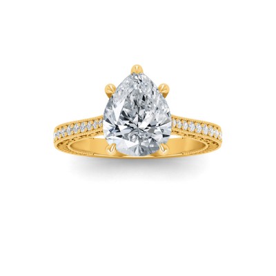 2 Ct Pear Lab Diamond Classic Milgrain Diamond Band Engagement Ring