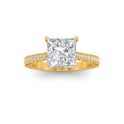 1 Ct Princess Lab Diamond Classic Milgrain Diamond Band Engagement Ring