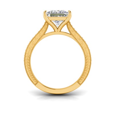 1 Ct Princess Lab Diamond Classic Milgrain Diamond Band Engagement Ring