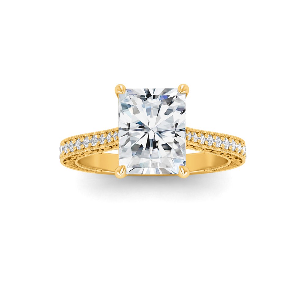 1 Ct Radiant Lab Diamond Classic Milgrain Diamond Band Engagement Ring