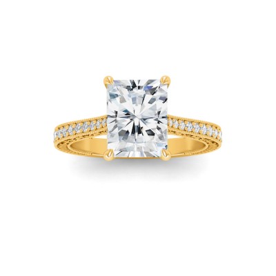 1 Ct Radiant Lab Diamond Classic Milgrain Diamond Band Engagement Ring