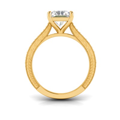 1 Ct Radiant Lab Diamond Classic Milgrain Diamond Band Engagement Ring