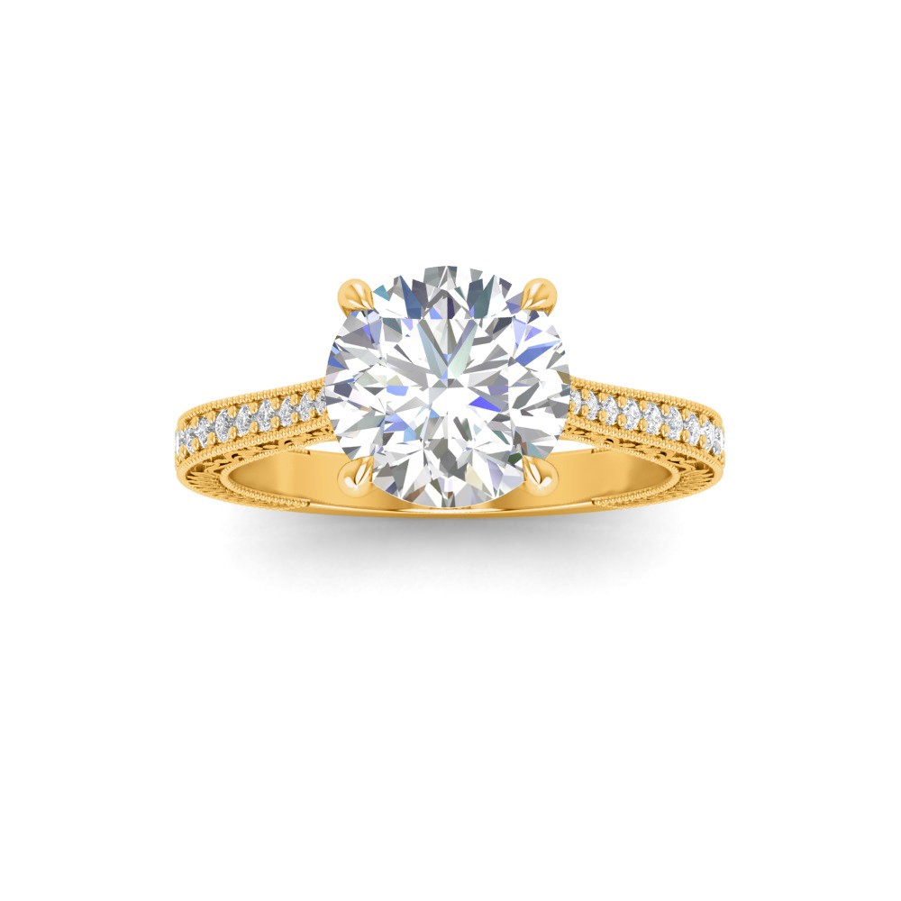 1 Ct Round Lab Diamond Classic Milgrain Diamond Band Engagement Ring