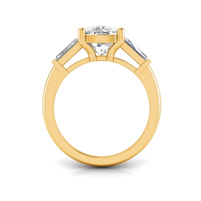 2 Ct Elongated Cushion Lab Diamond & .55 Ctw Lab Diamond Classic Tapered Baguette Three Stone Engagement Ring
