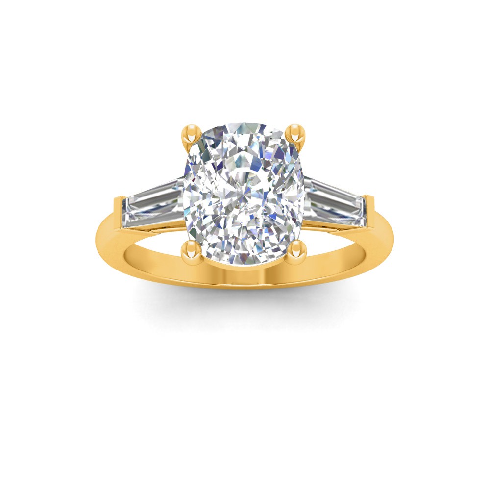 2 Ct Elongated Cushion Lab Diamond & .55 Ctw Lab Diamond Classic Tapered Baguette Three Stone Engagement Ring