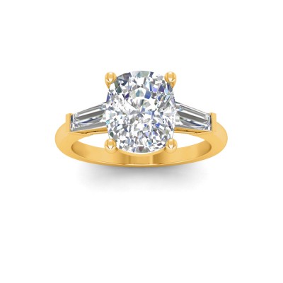 2 Ct Elongated Cushion Lab Diamond & .55 Ctw Lab Diamond Classic Tapered Baguette Three Stone Engagement Ring