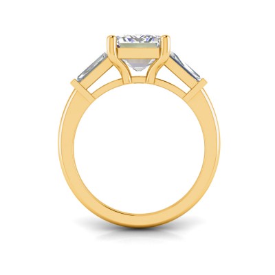 2 Ct Emerald Lab Diamond & .55 Ctw Lab Diamond Classic Tapered Baguette Three Stone Engagement Ring
