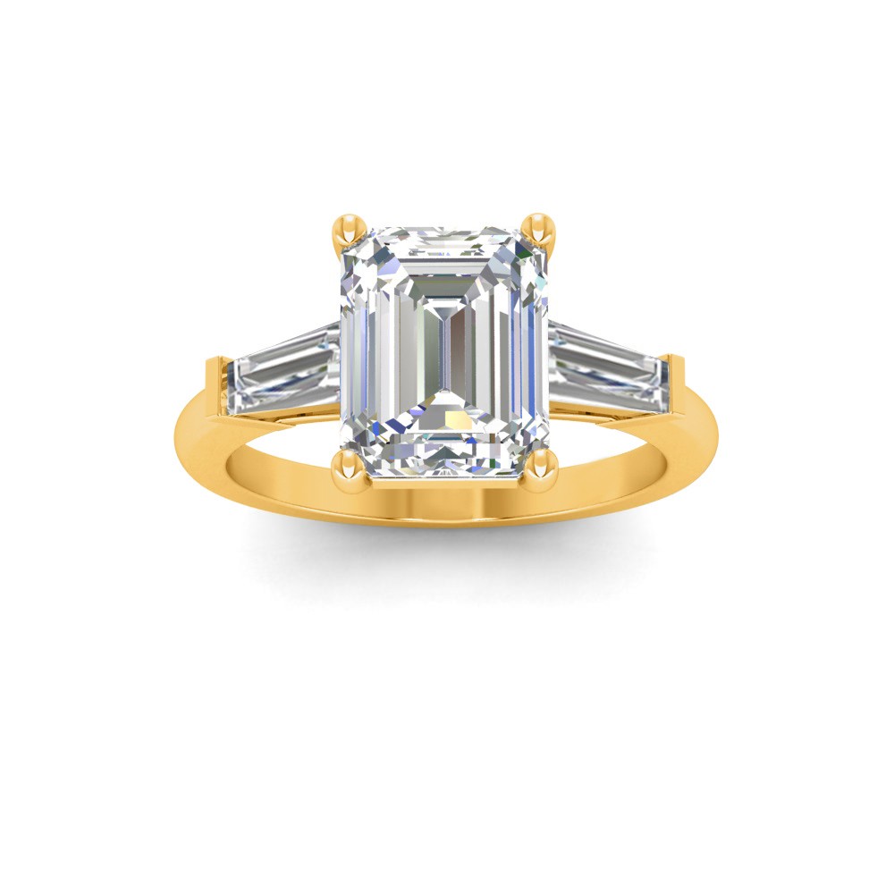 2 Ct Emerald Lab Diamond & .55 Ctw Lab Diamond Classic Tapered Baguette Three Stone Engagement Ring