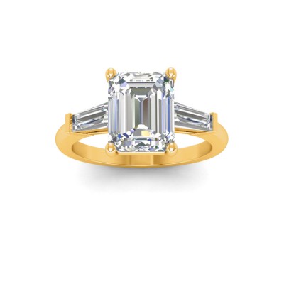2 Ct Emerald Lab Diamond & .55 Ctw Lab Diamond Classic Tapered Baguette Three Stone Engagement Ring