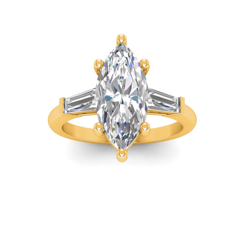 2 Ct Marquise Lab Diamond & .55 Ctw Lab Diamond Classic Tapered Baguette Three Stone Engagement Ring