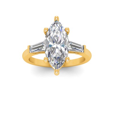 2 Ct Marquise Lab Diamond & .55 Ctw Lab Diamond Classic Tapered Baguette Three Stone Engagement Ring