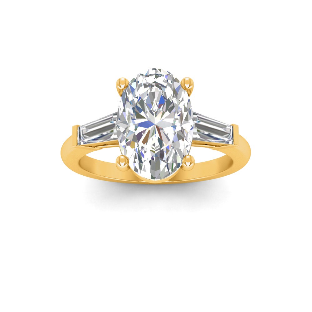 2 Ct Oval Lab Diamond & .55 Ctw Lab Diamond Classic Tapered Baguette Three Stone Engagement Ring