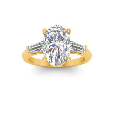 2 Ct Oval Lab Diamond & .55 Ctw Lab Diamond Classic Tapered Baguette Three Stone Engagement Ring