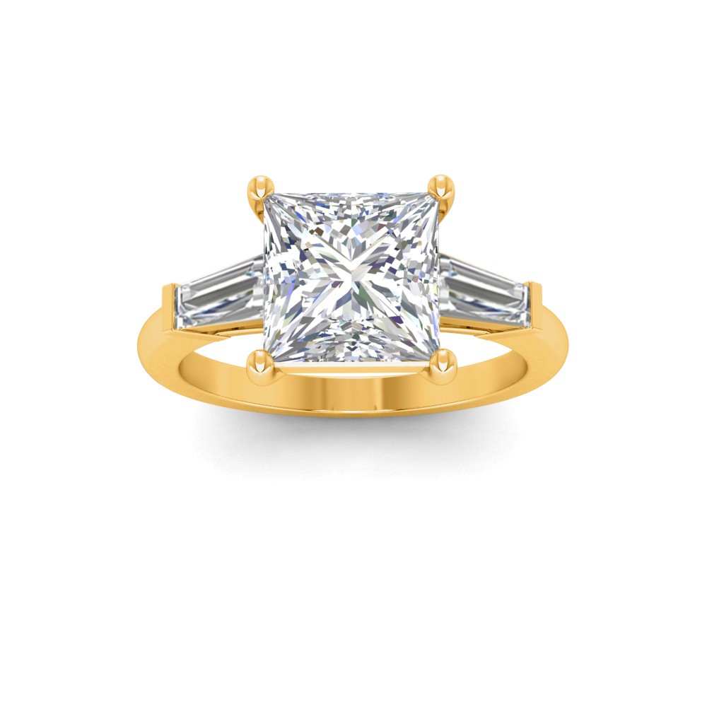2 Ct Princess Lab Diamond & .55 Ctw Lab Diamond Classic Tapered Baguette Three Stone Engagement Ring