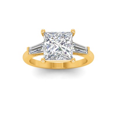 2 Ct Princess Lab Diamond & .55 Ctw Lab Diamond Classic Tapered Baguette Three Stone Engagement Ring