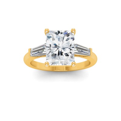 2 Ct Radiant Lab Diamond & .55 Ctw Lab Diamond Classic Tapered Baguette Three Stone Engagement Ring