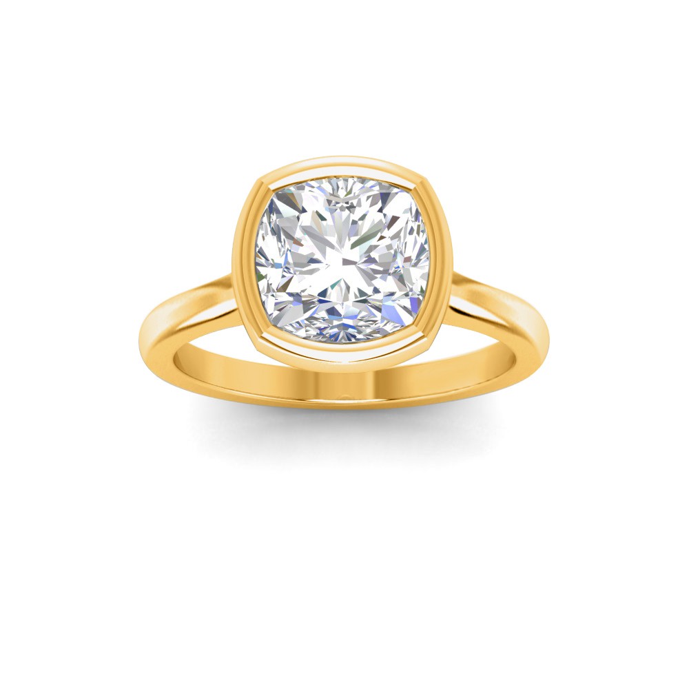 1 Ct Cushion Moissanite Classic Low Profile Bezel Solitaire Engagement Ring