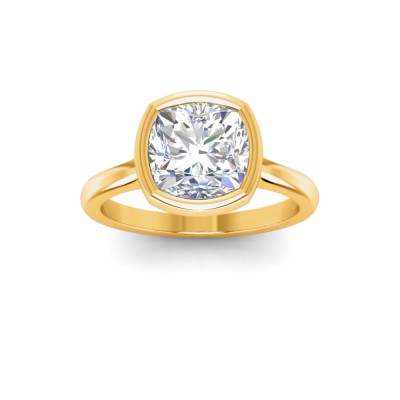 1 Ct Cushion Moissanite Classic Low Profile Bezel Solitaire Engagement Ring