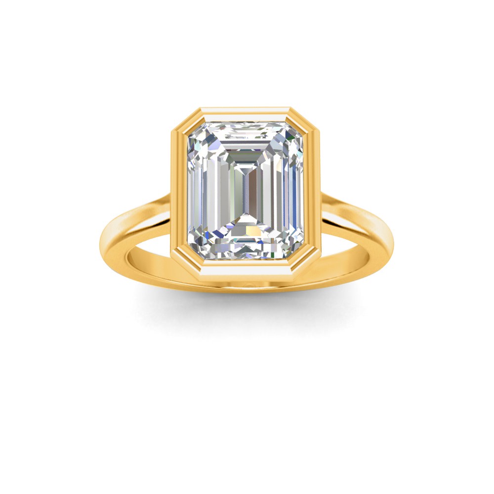 1.5 Ct Emerald Moissanite Classic Low Profile Bezel Solitaire Engagement Ring