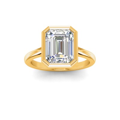 1 Ct Emerald Moissanite Classic Low Profile Bezel Solitaire Engagement Ring