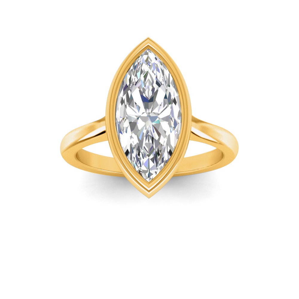 1 Ct Marquise Moissanite Classic Low Profile Bezel Solitaire Engagement Ring