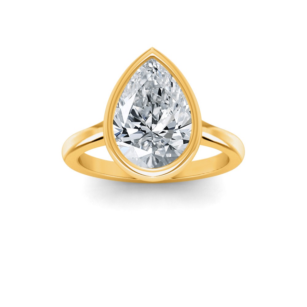 1 Ct Pear Moissanite Classic Low Profile Bezel Solitaire Engagement Ring