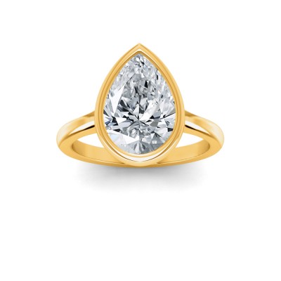 1 Ct Pear Moissanite Classic Low Profile Bezel Solitaire Engagement Ring