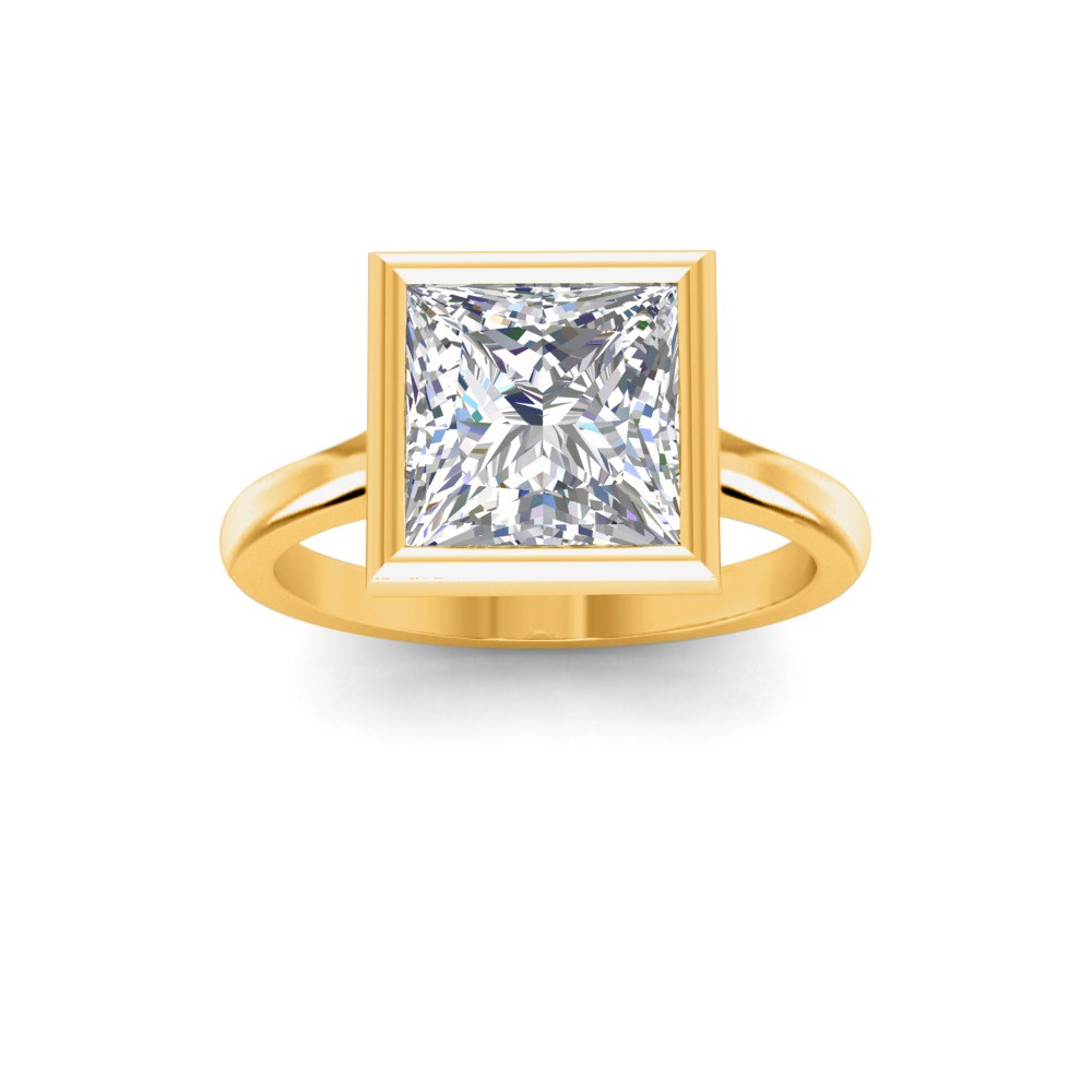 1 Ct Princess Moissanite Classic Low Profile Bezel Solitaire Engagement Ring