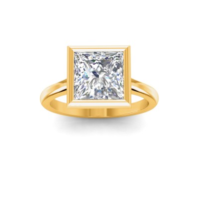 1 Ct Princess Moissanite Classic Low Profile Bezel Solitaire Engagement Ring