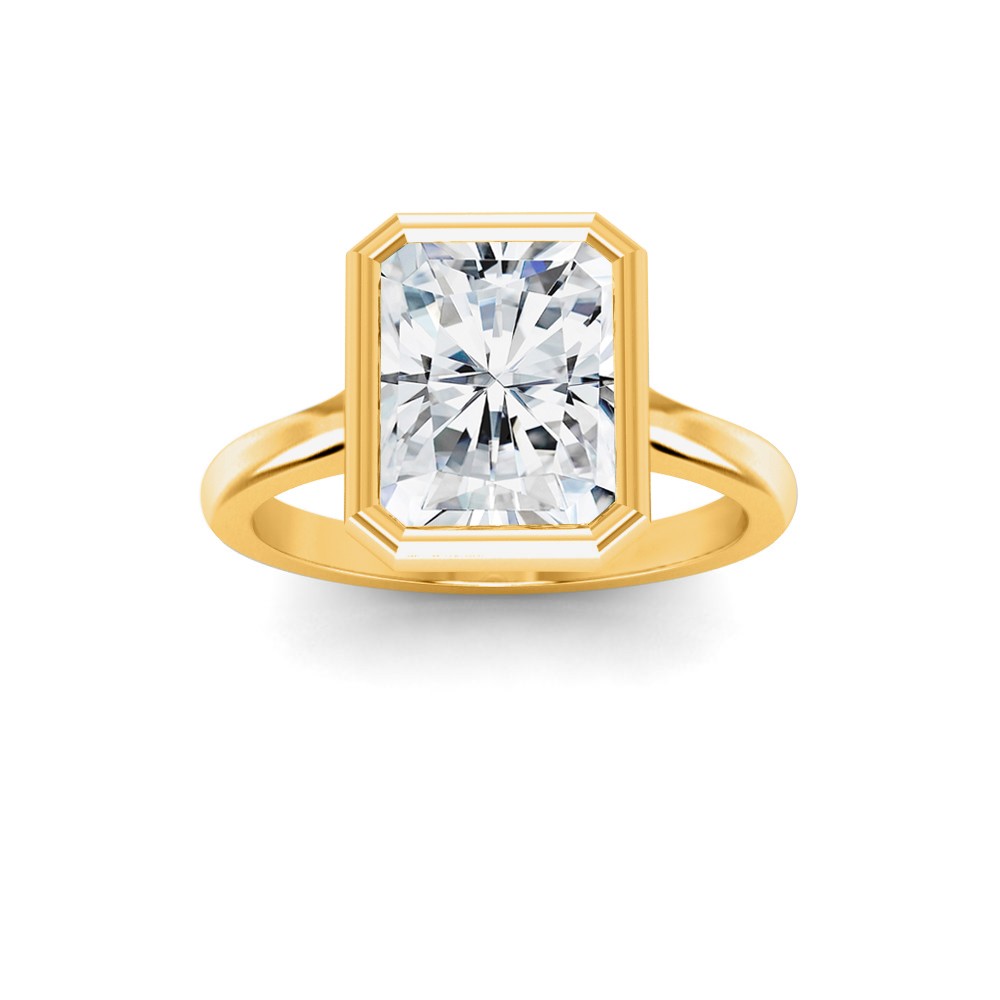 1.5 Ct Radiant Moissanite Classic Low Profile Bezel Solitaire Engagement Ring