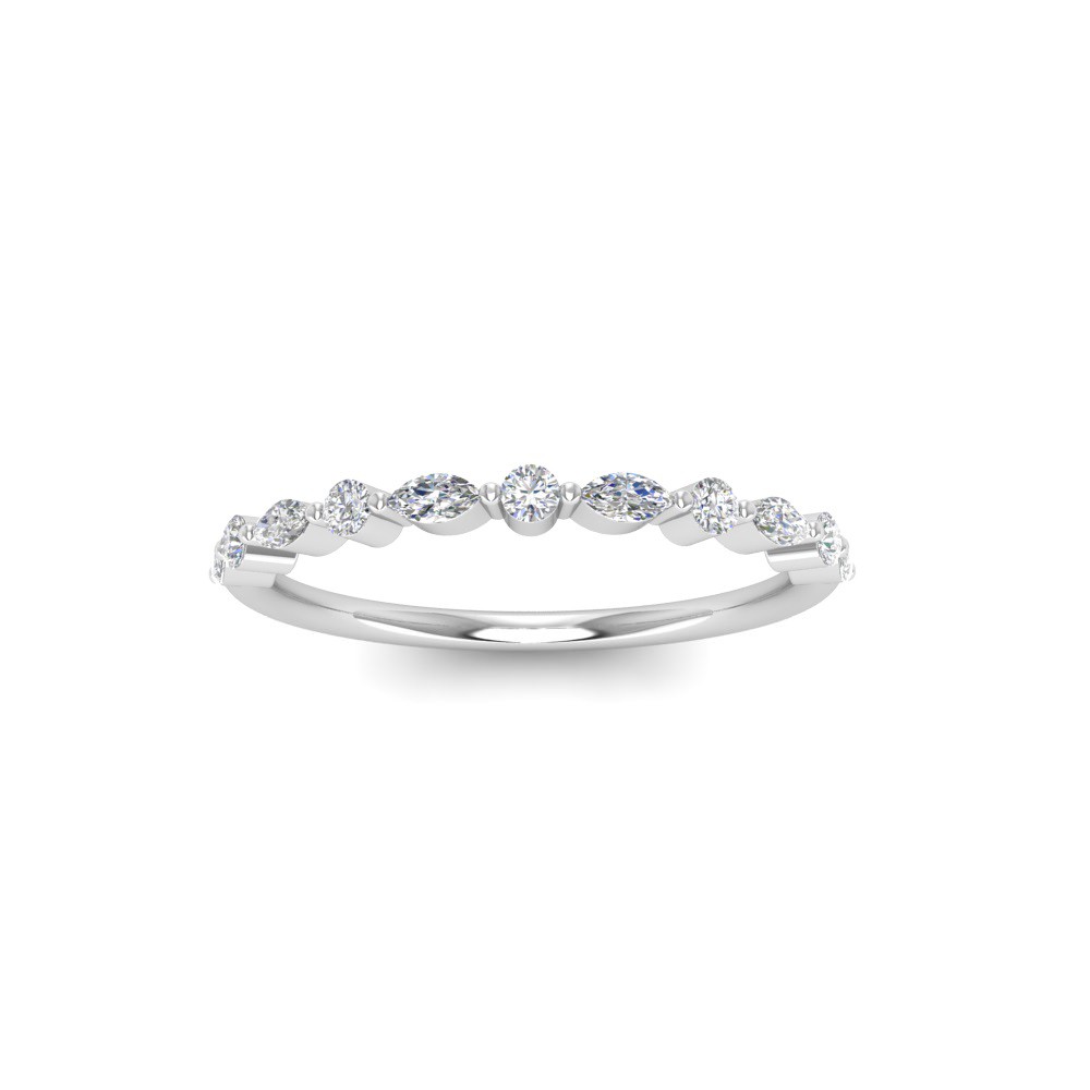 Alernating Round & Marquise Colorless Lab Diamond Whisper Thin Wedding Band