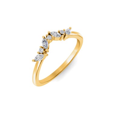 Alternating Round & Marquise Colorless Lab Diamond Curved Ring
